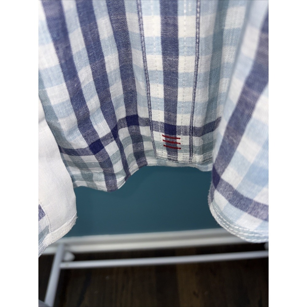 Canterbury New Zealand Button-Up Linen Shirt Mens L Blue Plaid Check Flip Cuff - Picture 4 of 8
